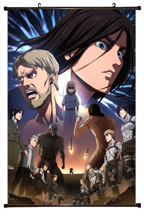 Shingeki no Kyojin Anime black Plastic rod Cloth painting Wall Scroll 60X90CM