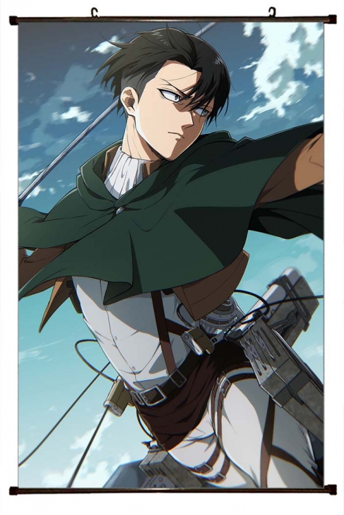 Shingeki no Kyojin Anime black Plastic rod Cloth painting Wall Scroll 60X90CM  J12-320