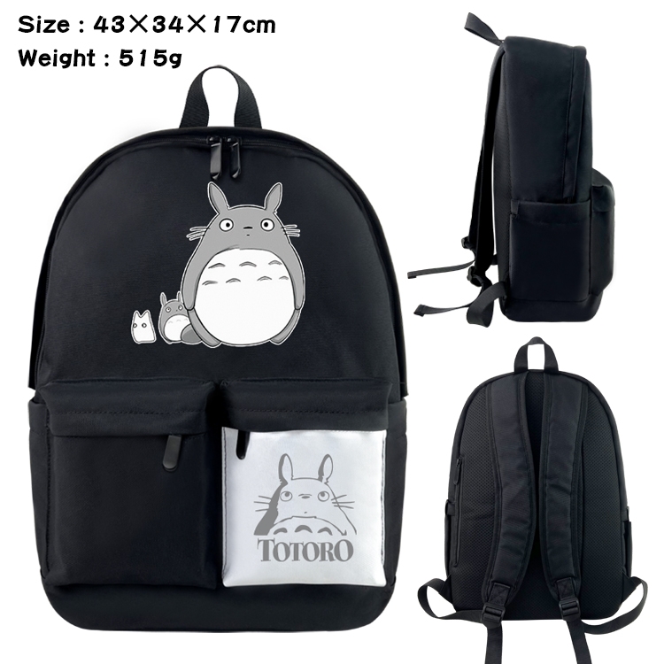 TOTORO Anime Black and White Double Spell Waterproof Backpack School Bag 43x34x17cm