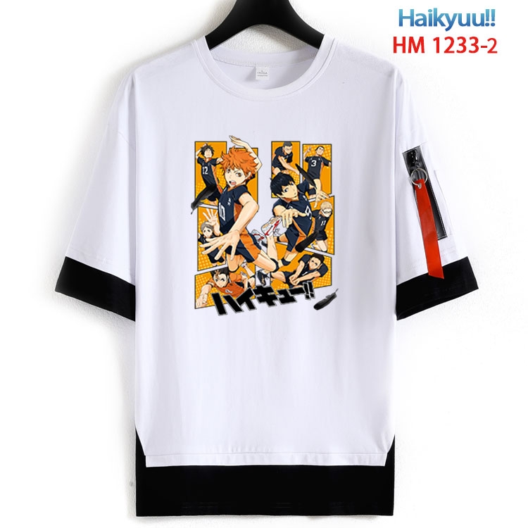 Haikyuu!! Cotton Crew Neck Fake Two-Piece Short Sleeve T-Shirt from S to 4XL HM 1233 2