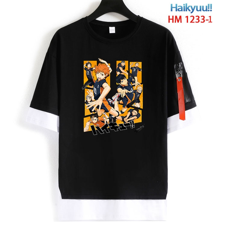Haikyuu!! Cotton Crew Neck Fake Two-Piece Short Sleeve T-Shirt from S to 4XL  HM 1233 1