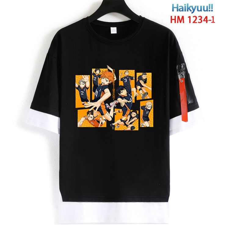 Haikyuu!! Cotton Crew Neck Fake Two-Piece Short Sleeve T-Shirt from S to 4XL  HM 1234 1