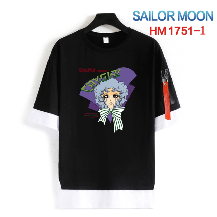 sailormoon Cotton Crew Neck Fake Two-Piece Short Sleeve T-Shirt from S to 4XL HM-1751-1