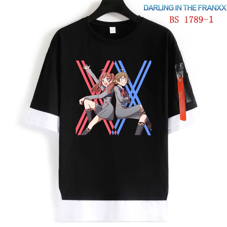 DARLING in the FRANX  Cotton Crew Neck Fake Two-Piece Short Sleeve T-Shirt from S to 4XL  HM-1789-1