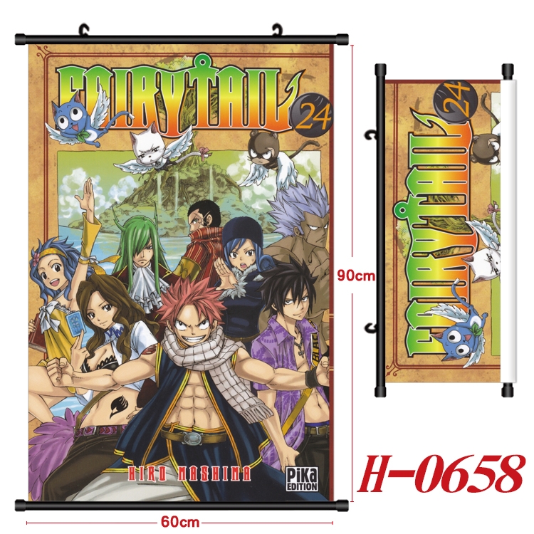 Fairy tail Anime Black Plastic Rod Canvas Painting 60X90CM  H-0658