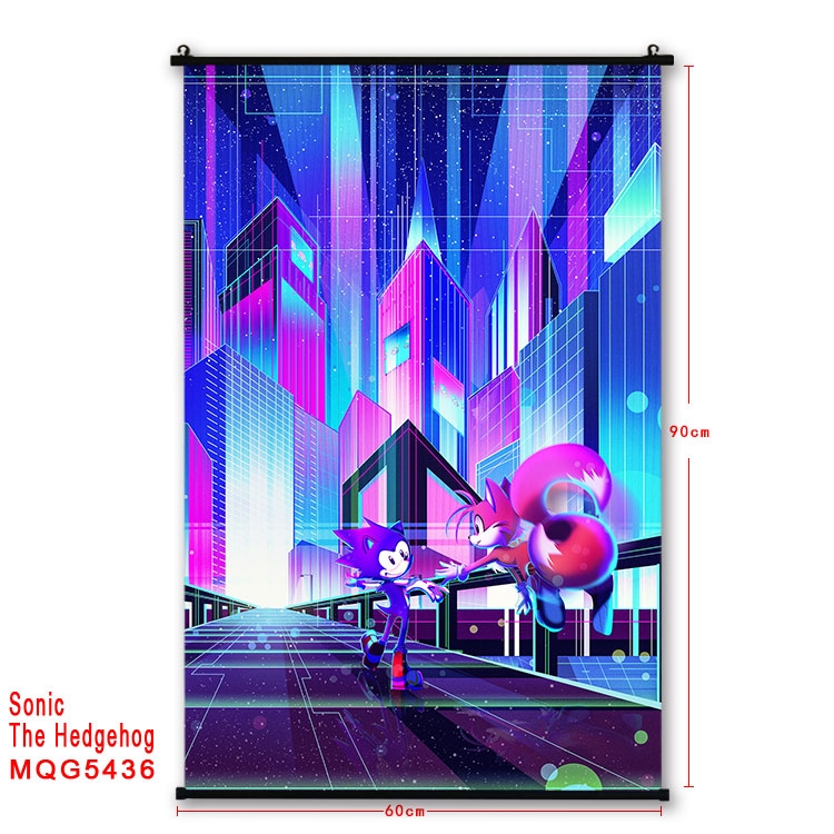 Sonic The Hedgehog black Plastic rod Cloth painting Wall Scroll 60X90CM MQG-5436