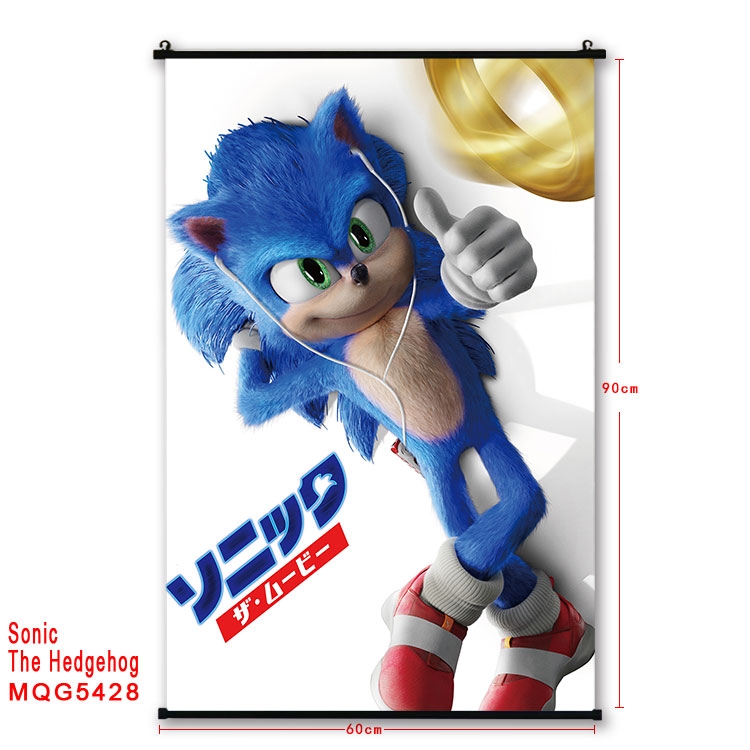 Sonic The Hedgehog black Plastic rod Cloth painting Wall Scroll 60X90CM  MQG-5428