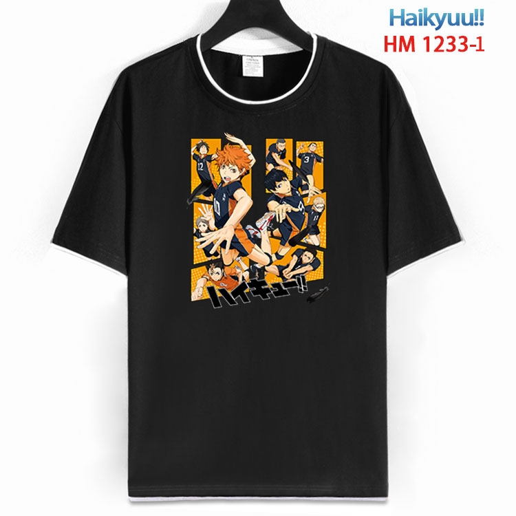 Haikyuu!! Cotton crew neck black and white trim short-sleeved T-shirt  from S to 4XL  HM 1233 1