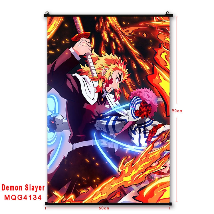 Demon Slayer Kimets black Plastic rod Cloth painting Wall Scroll 60X90CM  MQG-4134