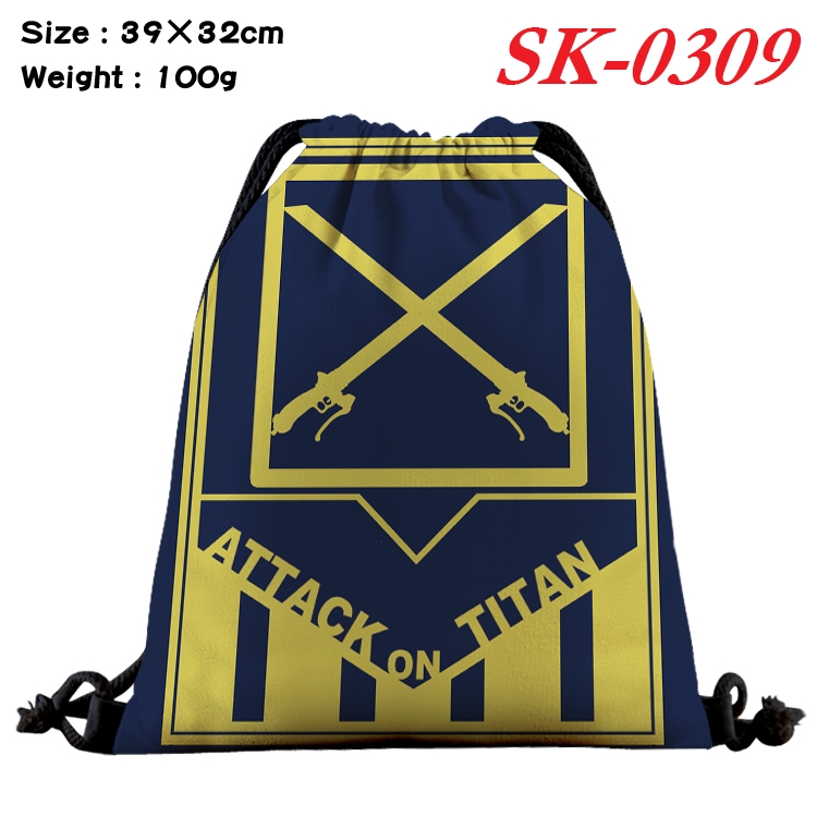 Shingeki no Kyojin cartoon Waterproof Nylon Full Color Drawstring Pocket 39x32cm SK-0309