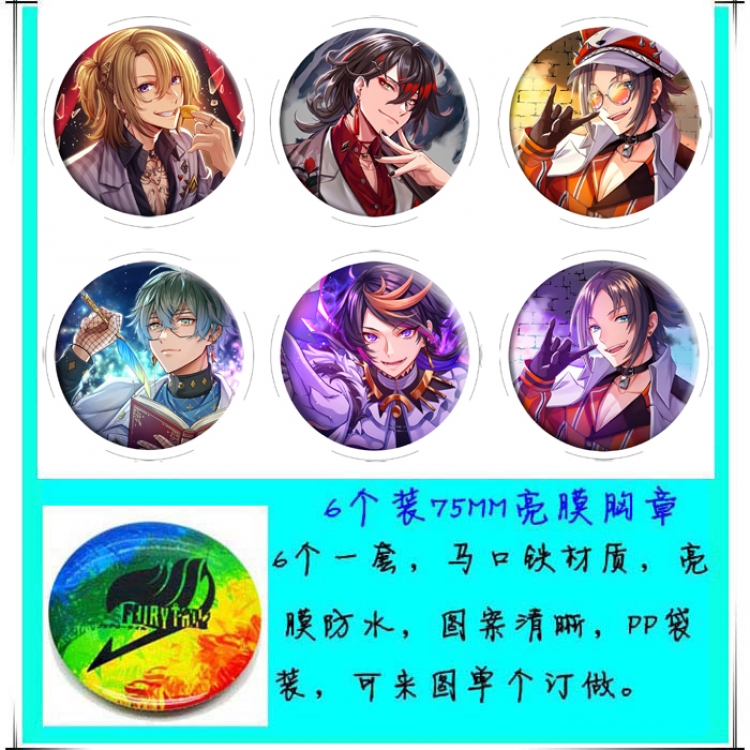 Rainbow Club Anime round Badge Bright film badge Brooch 75mm a set of 6