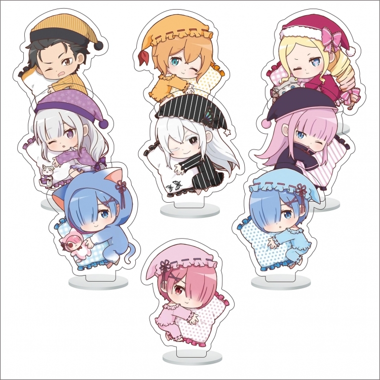 Re:Zero kara Hajimeru Isekai Seikatsu  Anime Character acrylic Small Standing Plates  Keychain 6cm a set of 9 B036