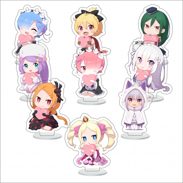 Re:Zero kara Hajimeru Isekai Seikatsu  Anime Character acrylic Small Standing Plates  Keychain 6cm a set of 9 B037