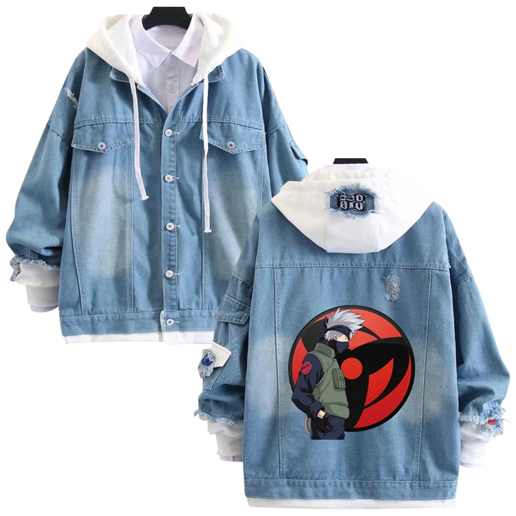 Naruto anime stitching denim jacket top sweater from S to 4XL