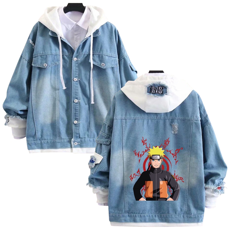 Naruto anime stitching denim jacket top sweater from S to 4XL