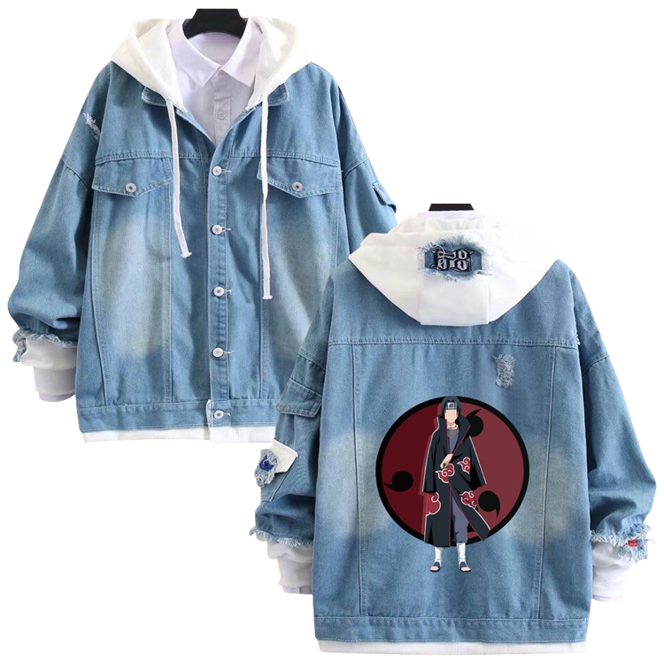 Naruto anime stitching denim jacket top sweater from S to 4XL