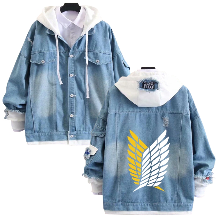 Shingeki no Kyojin anime stitching denim jacket top sweater from S to 4XL