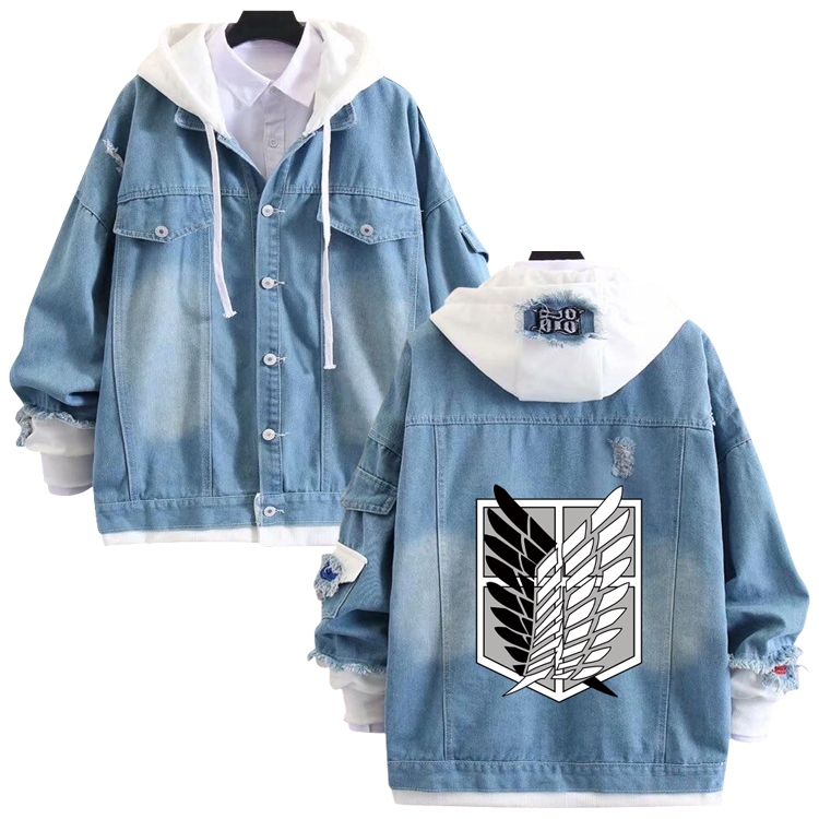 Shingeki no Kyojin anime stitching denim jacket top sweater from S to 4XL