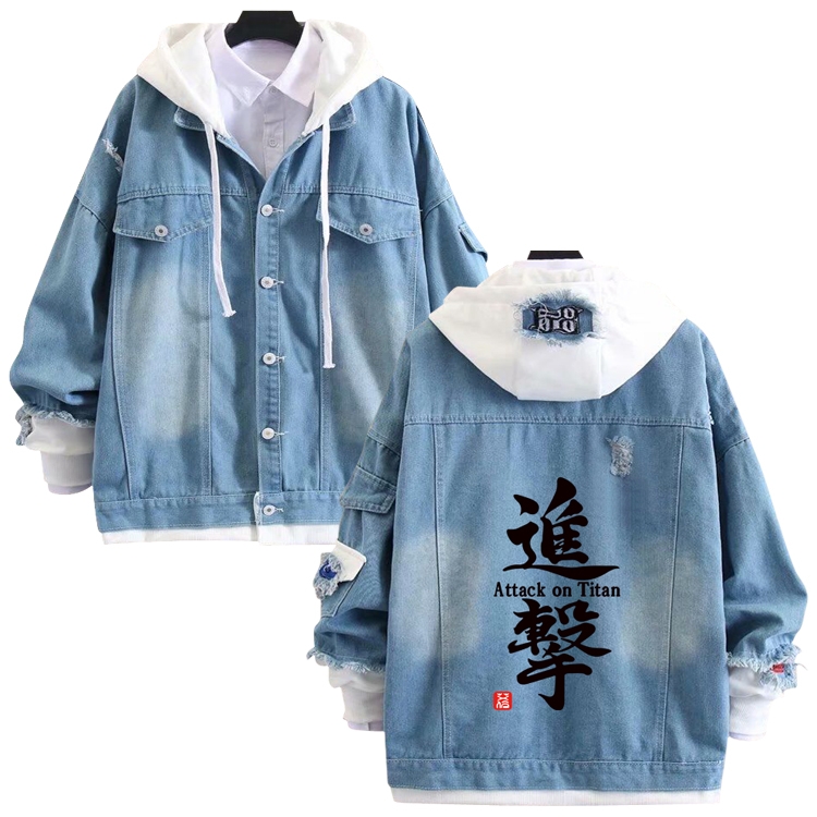 Shingeki no Kyojin anime stitching denim jacket top sweater from S to 4XL