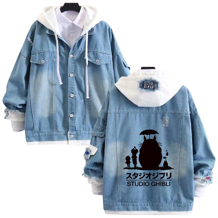 TOTORO anime stitching denim jacket top sweater from S to 4XL