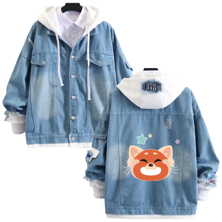 Turning Red anime stitching denim jacket top sweater from S to 4XL