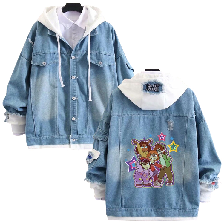 Turning Red anime stitching denim jacket top sweater from S to 4XL