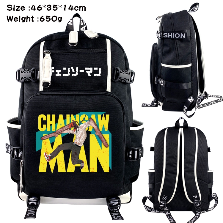 chainsaw man Anime Data USB Backpack Cartoon Printing Student Backpack 46X35X14CM