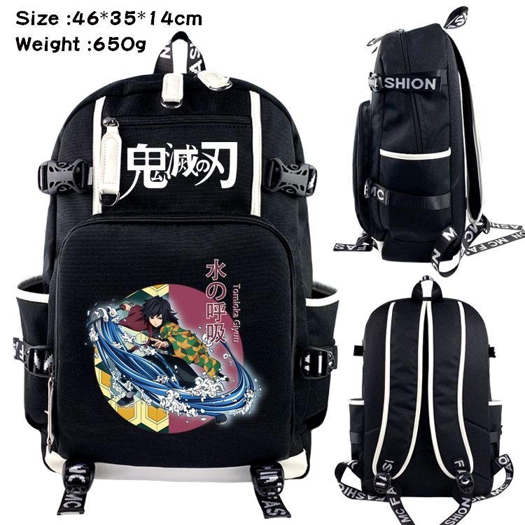 Demon Slayer Kimets Anime Data USB Backpack Cartoon Printing Student Backpack 46X35X14CM