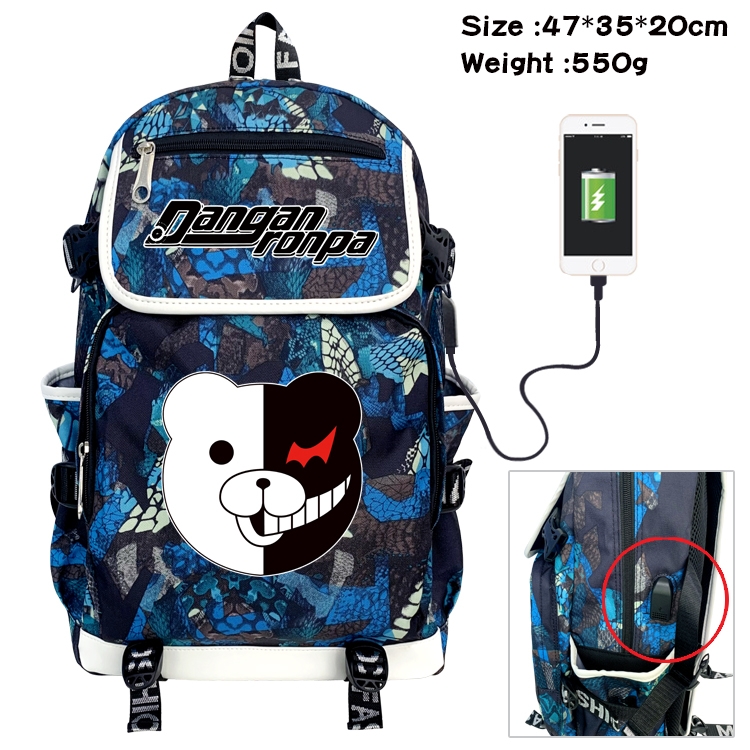 Dangan-Ronpa Anime Digital Printing Canvas Flip Data Cable Backpack 47X35X20CM