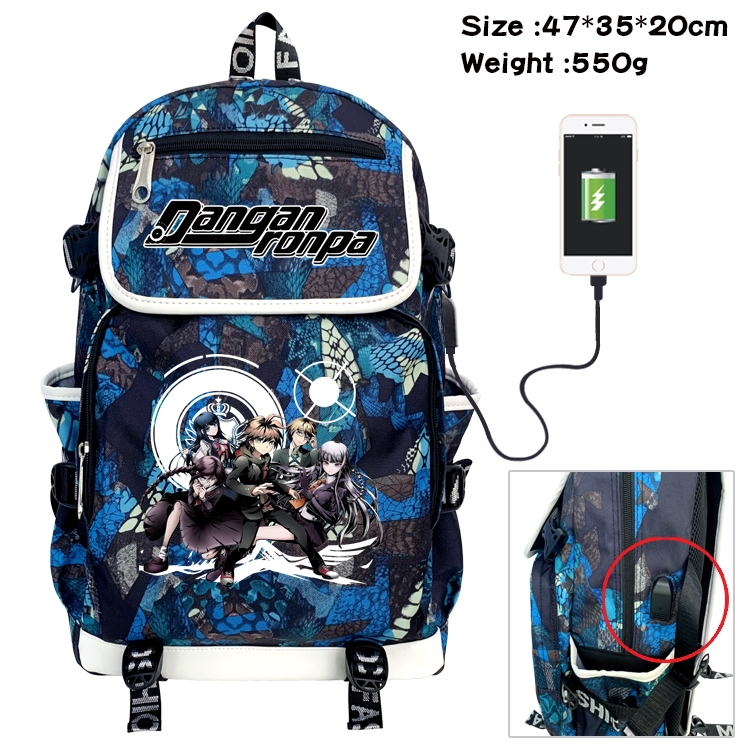 Dangan-Ronpa Anime Digital Printing Canvas Flip Data Cable Backpack 47X35X20CM