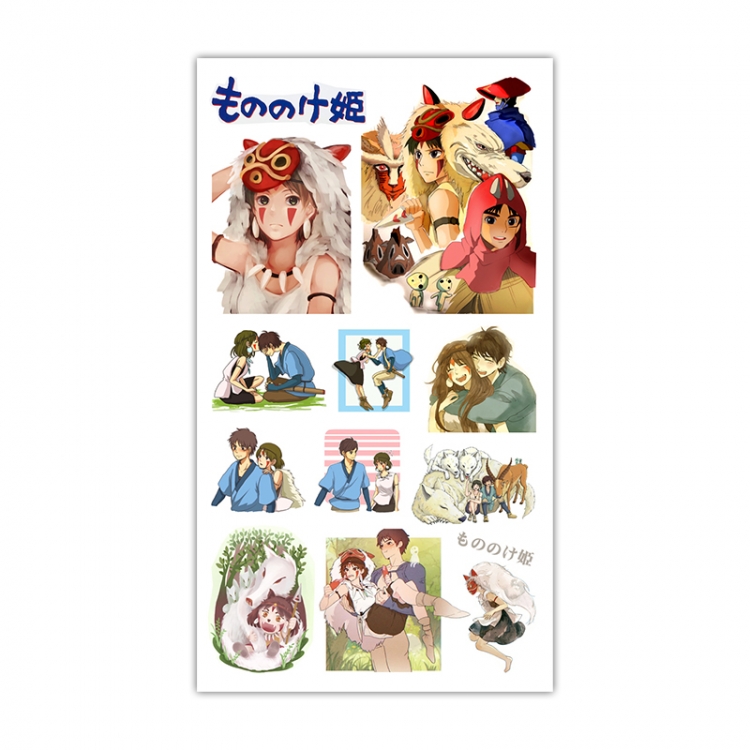 Princess Mononoke Anime Mini Tattoo Stickers Personality Stickers 10.6X6.1CM  100 pieces from the batch