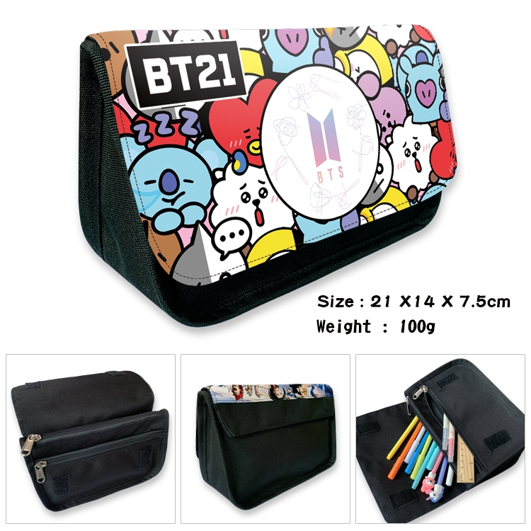 BTS Velcro canvas zipper pencil case Pencil Bag 21×14×7.5cm