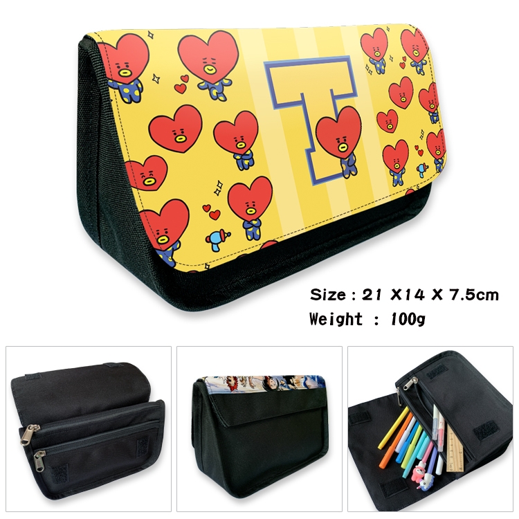 BTS Velcro canvas zipper pencil case Pencil Bag 21×14×7.5cm