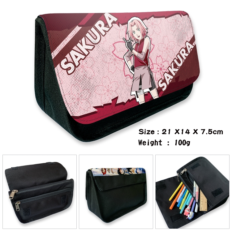 Naruto Velcro canvas zipper pencil case Pencil Bag 21×14×7.5cm