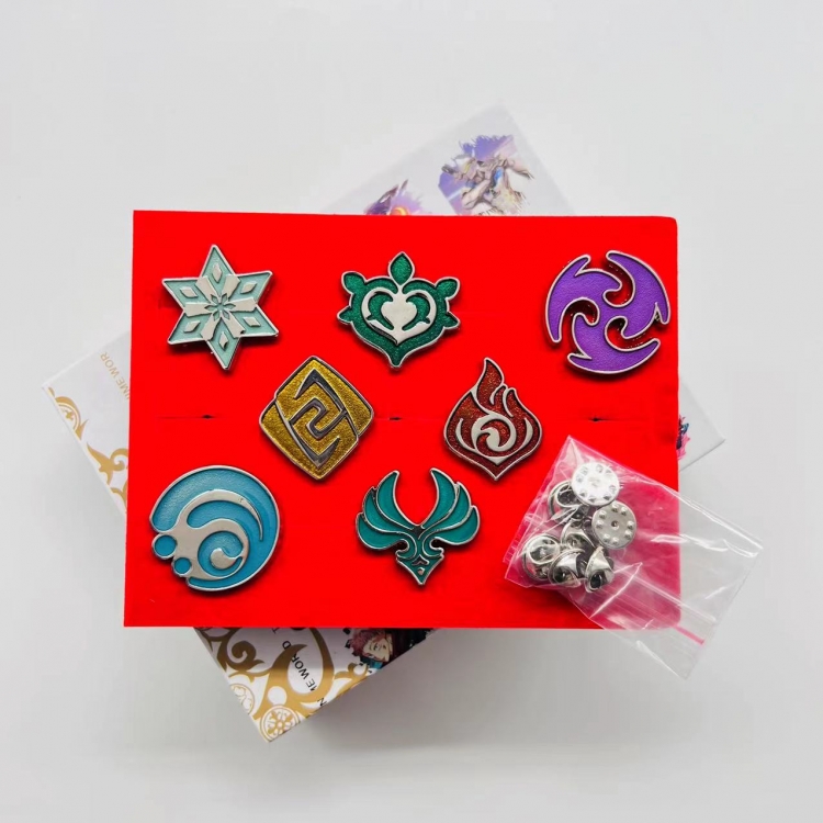Genshin Impact Anime cartoon metal brooch a set of 7