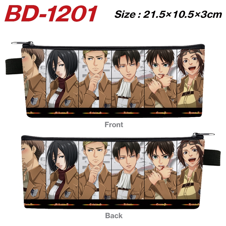 Shingeki no Kyojin Anime Peripheral PU Leather Zipper Pencil Case Stationery Box 21.5X10.5X3CM BD-1201