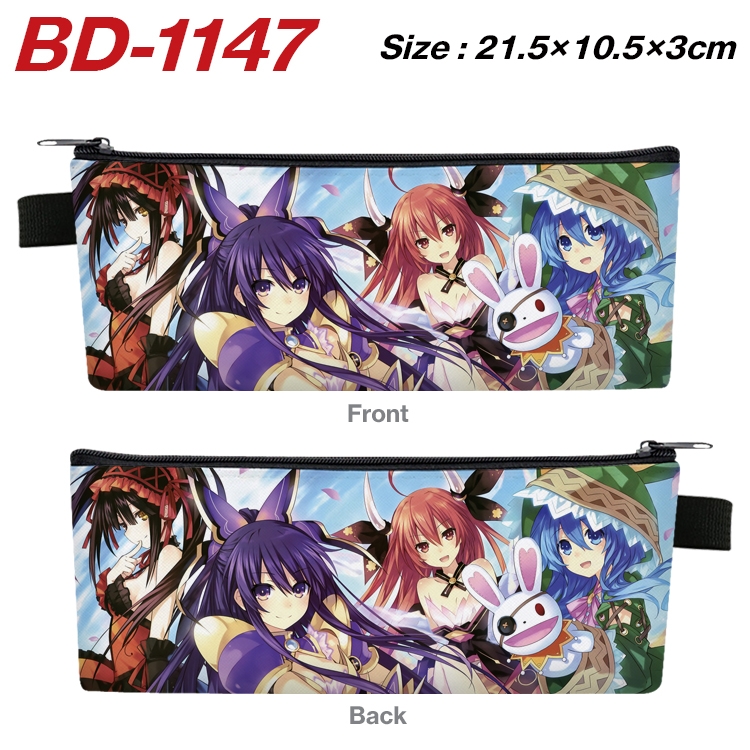 Date-A-Live Anime Peripheral PU Leather Zipper Pencil Case Stationery Box 21.5X10.5X3CM BD-1147