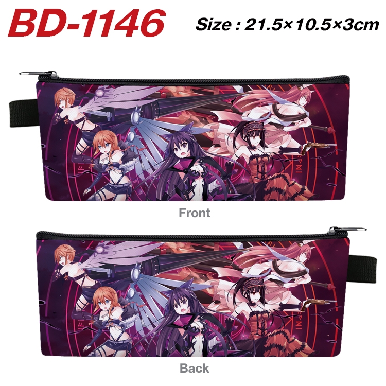 Date-A-Live Anime Peripheral PU Leather Zipper Pencil Case Stationery Box 21.5X10.5X3CM BD-1146