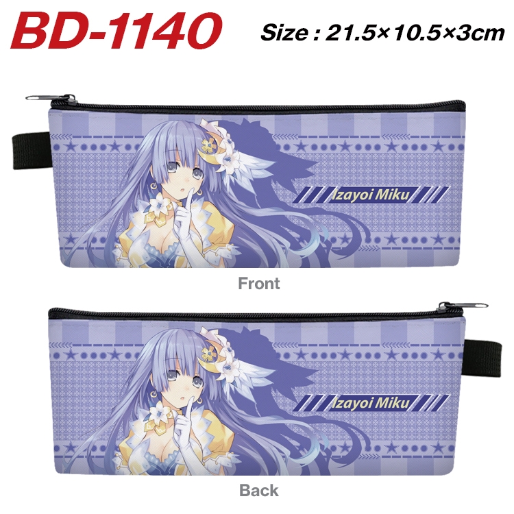 Date-A-Live Anime Peripheral PU Leather Zipper Pencil Case Stationery Box 21.5X10.5X3CM BD-1140