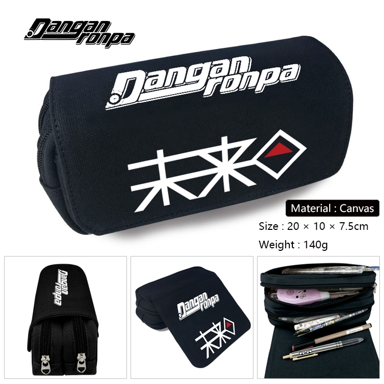  Dangan-Ronpa Anime Multi-Function Double Zipper Canvas Cosmetic Bag Pen Case 20x10x7.5cm