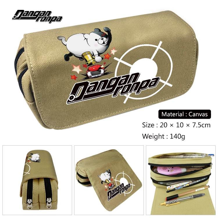  Dangan-Ronpa Anime Multi-Function Double Zipper Canvas Cosmetic Bag Pen Case 20x10x7.5cm