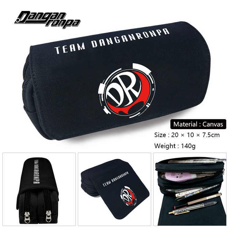  Dangan-Ronpa Anime Multi-Function Double Zipper Canvas Cosmetic Bag Pen Case 20x10x7.5cm