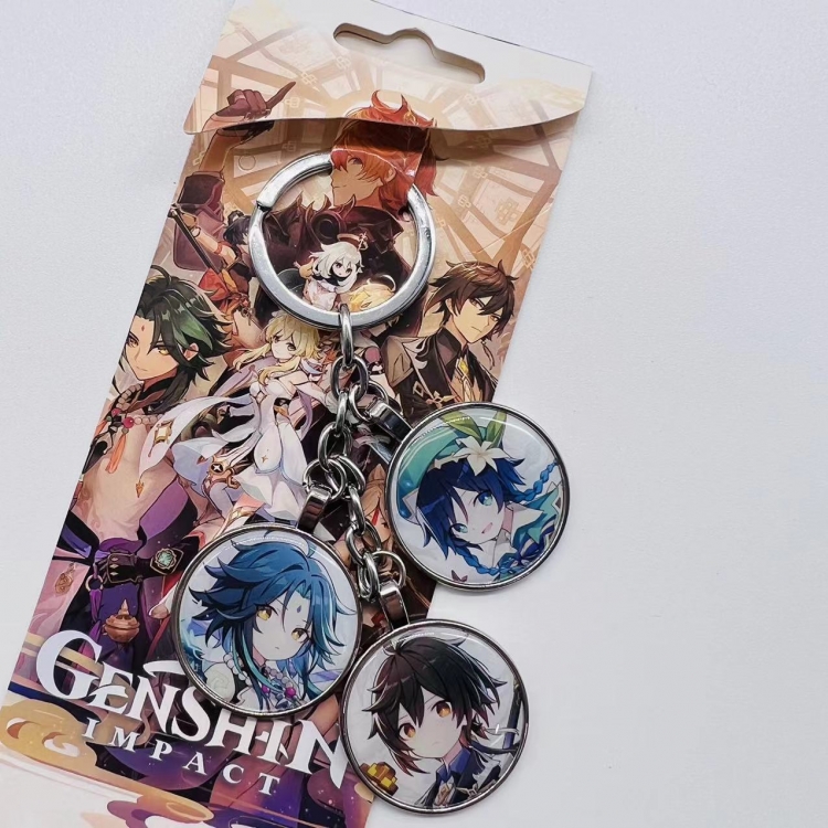 Genshin Impact Anime Cartoon 3 Pendant metal Keychain Bag Pendant