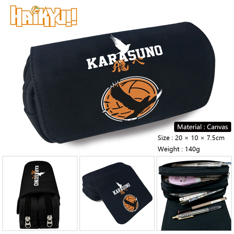 Haikyuu!! Anime Multi-Function Double Zipper Canvas Cosmetic Bag Pen Case 20x10x7.5cm