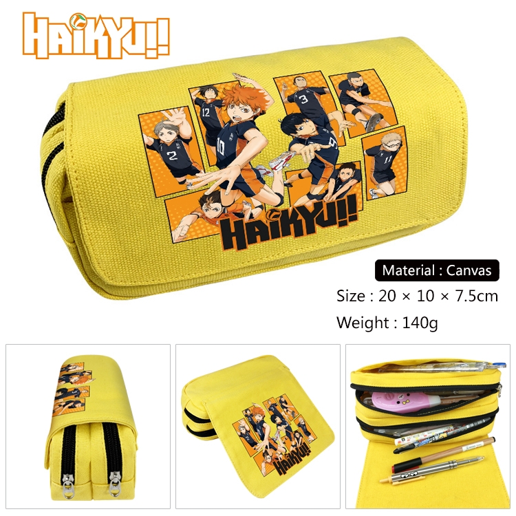 Haikyuu!! Anime Multi-Function Double Zipper Canvas Cosmetic Bag Pen Case 20x10x7.5cm