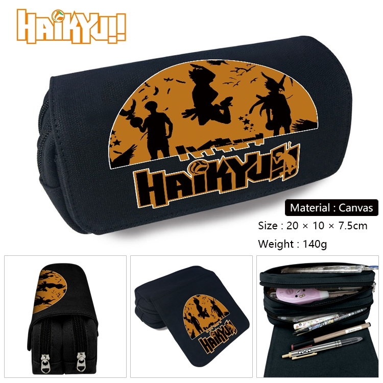 Haikyuu!! Anime Multi-Function Double Zipper Canvas Cosmetic Bag Pen Case 20x10x7.5cm