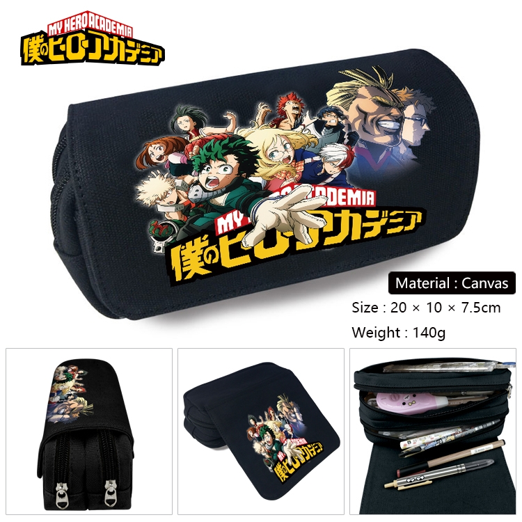 My Hero Academia Anime Multi-Function Double Zipper Canvas Cosmetic Bag Pen Case 20x10x7.5cm