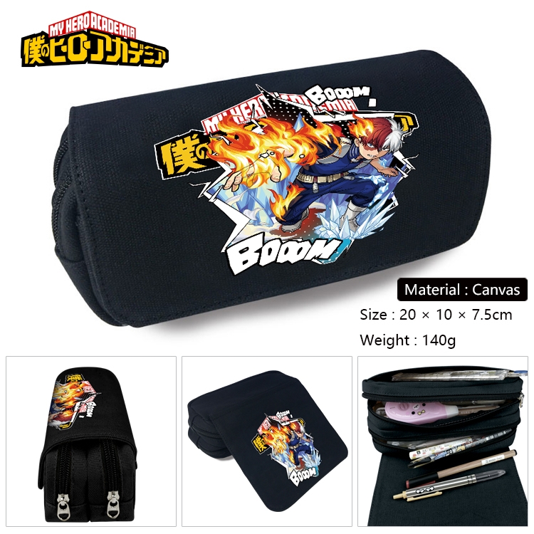 My Hero Academia Anime Multi-Function Double Zipper Canvas Cosmetic Bag Pen Case 20x10x7.5cm