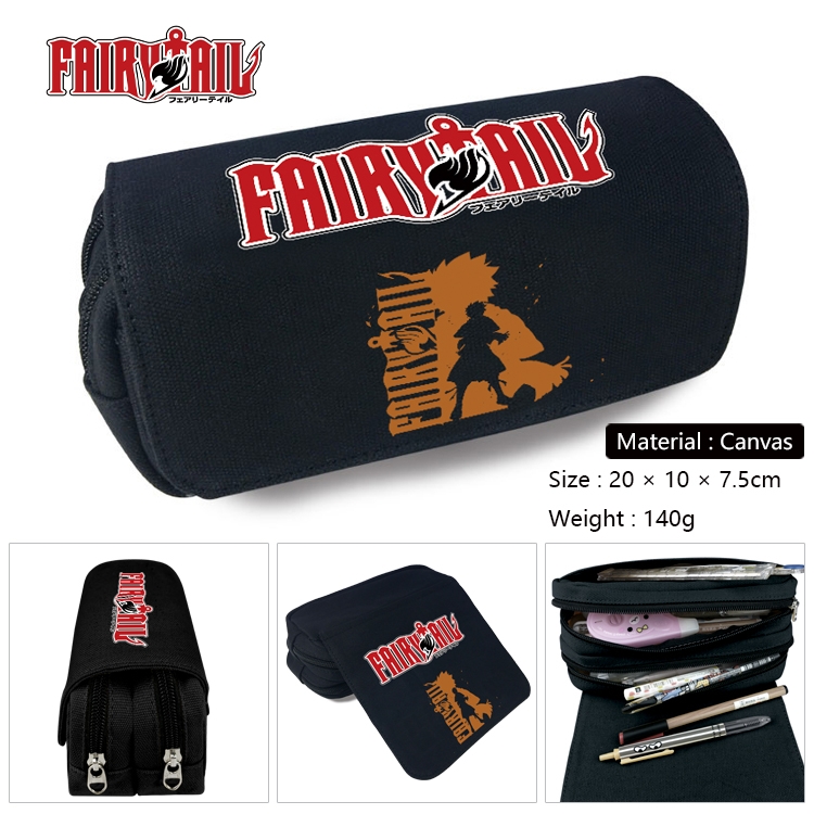 Fairy tail Anime Multi-Function Double Zipper Canvas Cosmetic Bag Pen Case 20x10x7.5cm