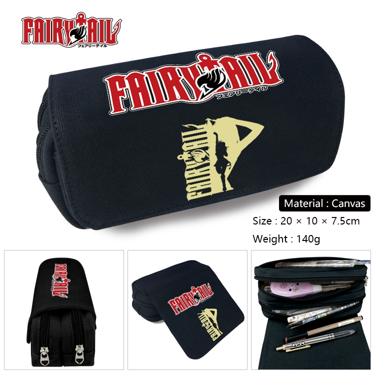 Fairy tail Anime Multi-Function Double Zipper Canvas Cosmetic Bag Pen Case 20x10x7.5cm